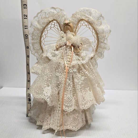 Vintage Corn Husk Cream Lace Angel Doll Christmas Wedding Decor Figurine - Picture 8 of 8